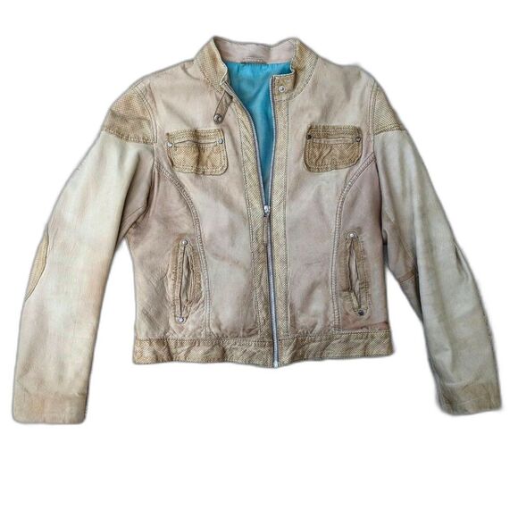 Vintage GIORGIO CUIRS Beige Leather Flight Jacket / Bomber, Sz 4 / 6 - Picture 5 of 16
